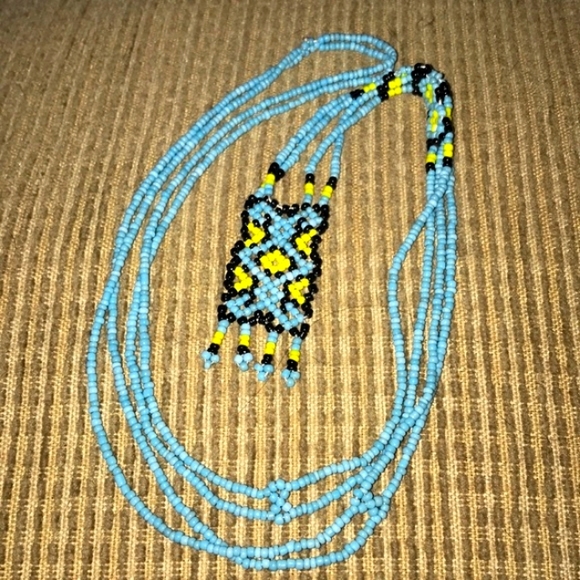 Vintage Handmade Long Double Strand Medallion Glass Bead Necklace - Picture 2 of 7